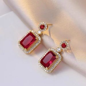 New Luxury Shiny Red Pendant Vintage Stainless Steel Iced Out Zircon Earring